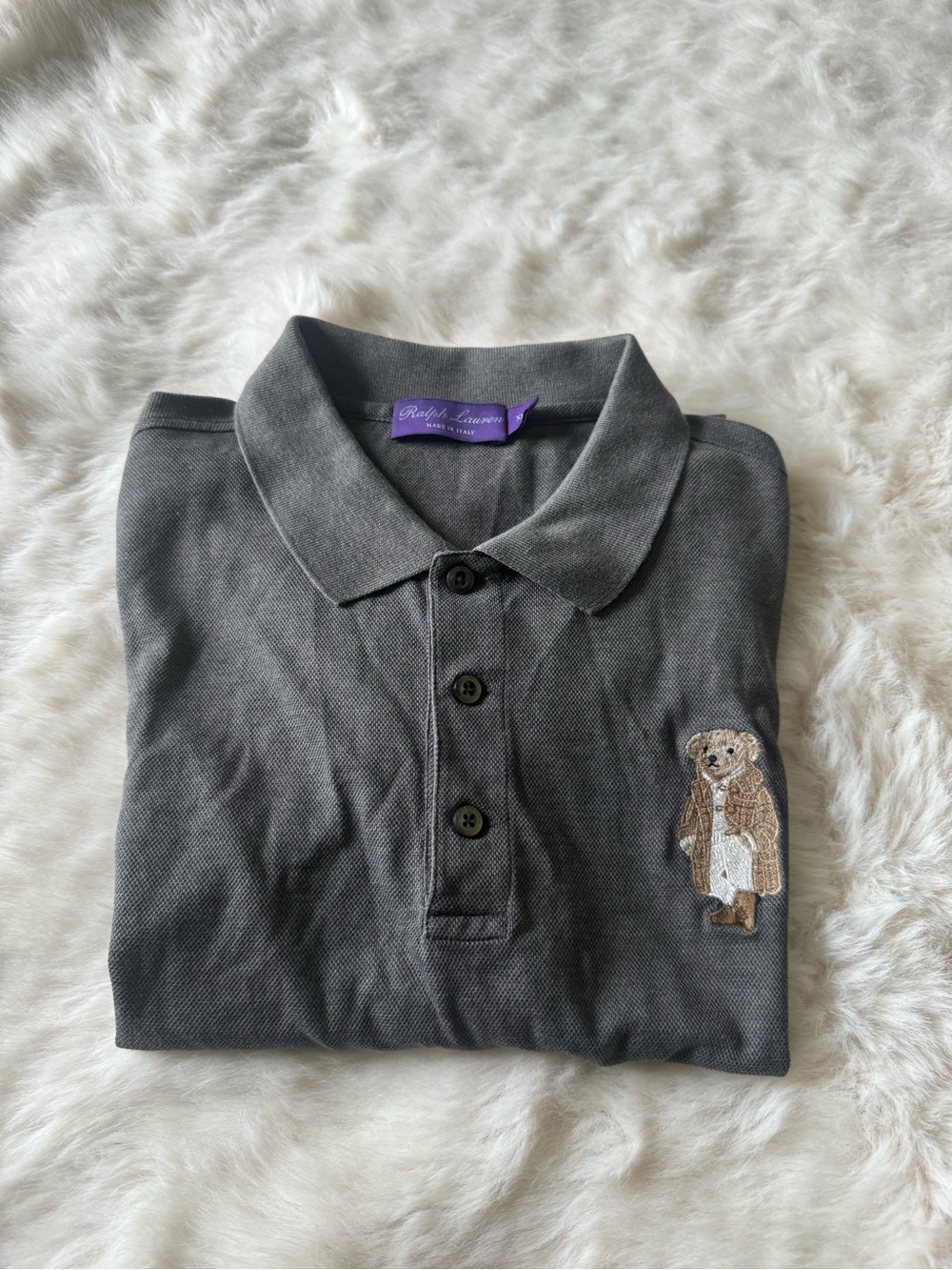 Ralph Lauren Gray Polo with Bear Embroidered Patch